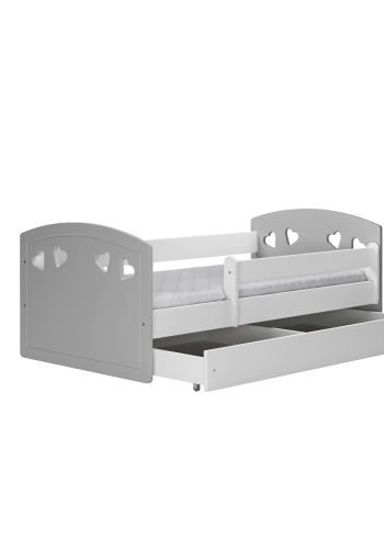 Julia juniorseng, med madrass, sengehest, skuff - hvit og gr laminat og MDF (160x80)