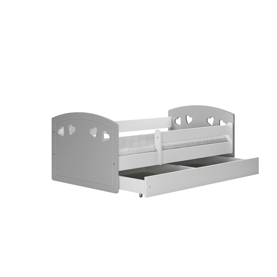 Julia juniorseng, med madrass, sengehest, skuff - hvit og gr laminat og MDF (160x80)