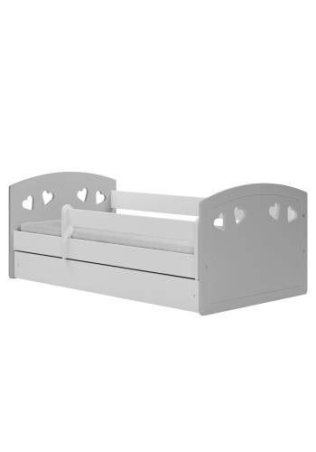 Julia juniorseng, med madrass, sengehest, skuff - hvit og gr laminat og MDF (140x80)