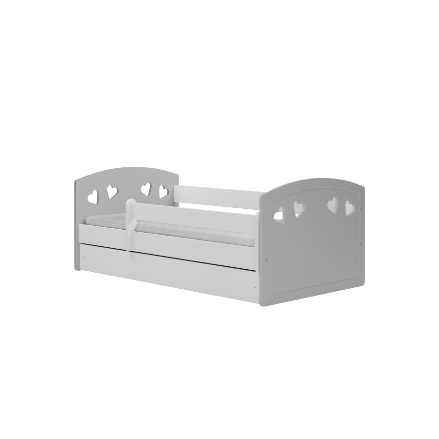 Julia juniorseng, med madrass, sengehest, skuff - hvit og gr laminat og MDF (140x80)