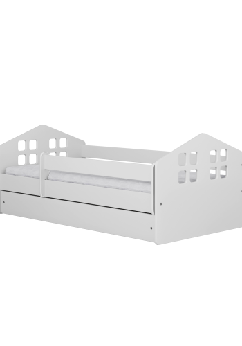 Kacper juniorseng, med madrass, sengehest, skuff - hvit sponplate og MDF (140x80)