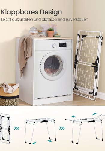SONGMICS t�rkestativ, 56,5 x 173 x 96,5 cm, t�rkestativ, plassbesparende, med sokkeklemmer, metallramme, for kl�r, h�ndkl�r, laken, hvit LLR518W01