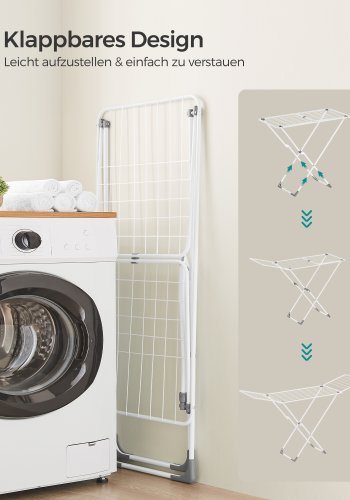 SONGMICS t�rkestativ, metall t�rkestativ for t�y, sammenleggbart, plassbesparende, frittst�ende t�rkestativ, med 2 m�kevinger, innend�rs og utend�rs bruk, senget�y, hvit ULLR540W01
