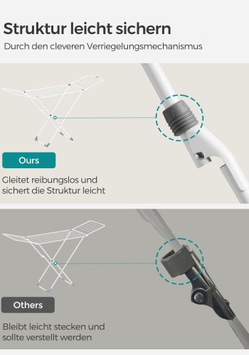 SONGMICS t�rkestativ, metall t�rkestativ for t�y, sammenleggbart, plassbesparende, frittst�ende t�rkestativ, med 2 m�kevinger, innend�rs og utend�rs bruk, senget�y, hvit ULLR540W01