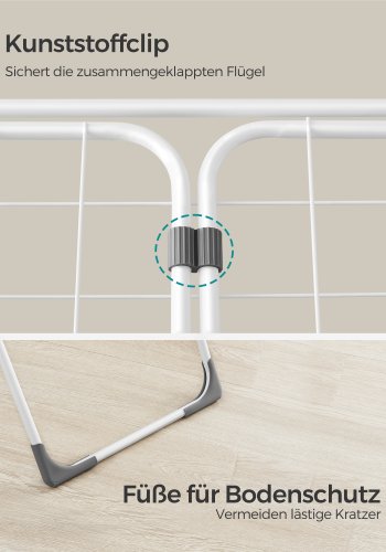 SONGMICS t�rkestativ, metall t�rkestativ for t�y, sammenleggbart, plassbesparende, frittst�ende t�rkestativ, med 2 m�kevinger, innend�rs og utend�rs bruk, senget�y, hvit ULLR540W01