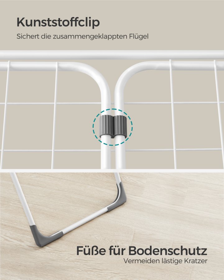 SONGMICS t�rkestativ, metall t�rkestativ for t�y, sammenleggbart, plassbesparende, frittst�ende t�rkestativ, med 2 m�kevinger, innend�rs og utend�rs bruk, senget�y, hvit ULLR540W01