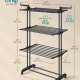 SONGMICS 4-etasjes t�rkestativ, sammenleggbart t�rkestativ for klesvask, 68,1 tommer h�yt, rustfritt st�l, rullende t�rkestativ for t�rkestativer, enkel � montere, innend�rs utend�rs bruk, blekksvart ULLR701B01