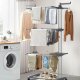 SONGMICS 4-etasjes t�rkestativ, sammenleggbart vingeformet t�rkestativ med hjul, 63,5 x 128 x 173 cm, stor, enkel � montere, innend�rs, utend�rs, gr�, LLR701G01