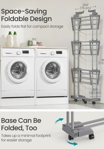 SONGMICS Stort t�rkestativ, Sammenleggbart t�rkestativ for klesvask, 4-etasjers, Flyttbart t�rkestativ, 63,5 x 125,5 x 173 cm, Rustfritt st�l, Sammenleggbare vinger, Innend�rs utend�rs bruk, Duegr� LLR703G01