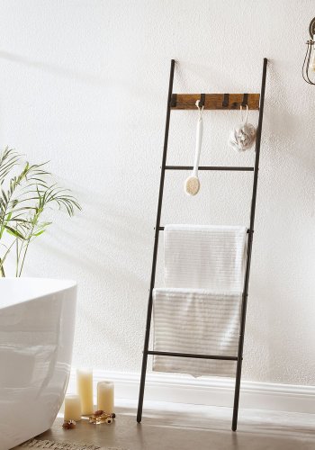 VASAGLE LLS016B01 H�ndkl�dehylde med 5 niveauer 44 x 160 cm pladsbesparende metalramme 4 kroge industriel stil vintage brun/sort
