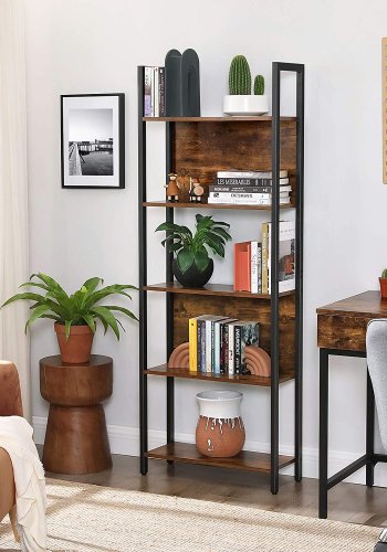 VASAGLE bokhylle, m. 5 hyller - rustikk brun sponplate og sort stl