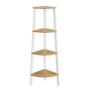 VASAGLE hj�rnereol, 4-lags hj�rnereol, stigehylde til stue, bogreol eller plantestativ, industrielle accentm�bler, naturlig eg og mat hvid LLS034Y70
