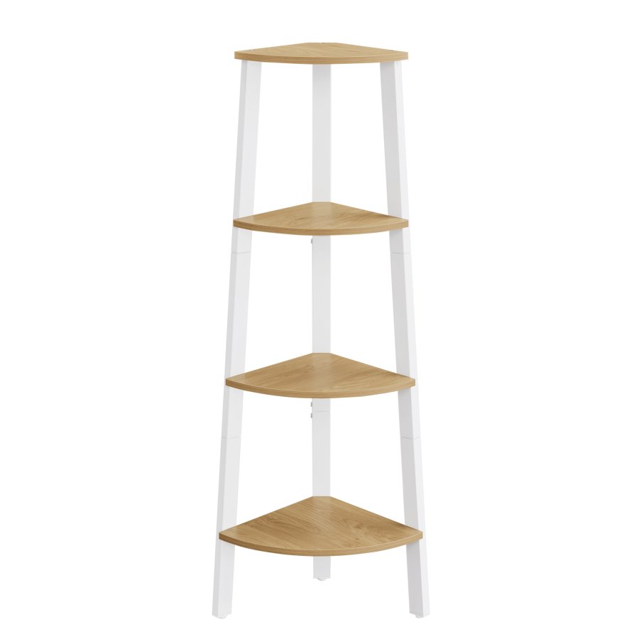 VASAGLE hj�rnereol, 4-lags hj�rnereol, stigehylde til stue, bogreol eller plantestativ, industrielle accentm�bler, naturlig eg og mat hvid LLS034Y70