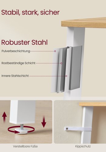VASAGLE hj�rnereol, 4-lags hj�rnereol, stigehylde til stue, bogreol eller plantestativ, industrielle accentm�bler, naturlig eg og mat hvid LLS034Y70