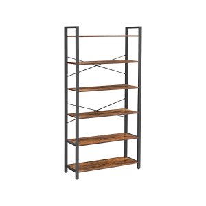 VASAGLE Bokhylla, 6-v�nings bokhylla med st�lram, h&ouml;ga rustika hyllor f&ouml;r vardagsrum, kontor, arbetsrum, entr&eacute;, industriell stil, 80 x 30 x 186 cm, rustik brun och svart LLS082B01