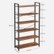 VASAGLE Bokhylla, 6-v�nings bokhylla med st�lram, h&ouml;ga rustika hyllor f&ouml;r vardagsrum, kontor, arbetsrum, entr&eacute;, industriell stil, 80 x 30 x 186 cm, rustik brun och svart LLS082B01
