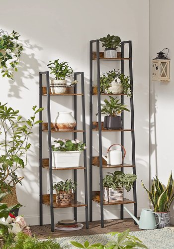 VASAGLE stigestativ, m. 5 hyller - rustikk brun sponplate og sort st�l