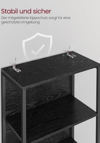 VASAGLE 6-etagers bogreol med justerbar LED-belysning, hylde med st�lramme, 30,3 x 60 x 178,6 cm, til stue, sovev�relse, arbejdsv�relse ibenholt sort LLS120B57