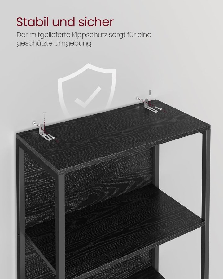 VASAGLE 6-etagers bogreol med justerbar LED-belysning, hylde med st�lramme, 30,3 x 60 x 178,6 cm, til stue, sovev�relse, arbejdsv�relse ibenholt sort LLS120B57