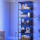 VASAGLE 6-etagers bogreol med justerbar LED-belysning, hylde med st�lramme, 30,3 x 60 x 178,6 cm, til stue, sovev�relse, arbejdsv�relse ibenholt sort LLS120B57