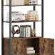 VASAGLE Bokhylla med 6 v�ningar, h&ouml;g bokhylla med d&ouml;rr, metallram, justerbara hyllplan, 24 x 60 x 159,5 cm, vardagsrum/sovrum, rustik brun och bl&auml;cksvart LLS133K01