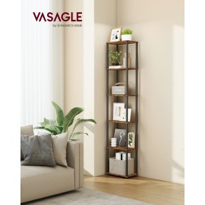 VASAGLE Superhurtig v�rkt�jsfri montering, 6-etagers opbevaringshylde, st�ende reol, 38 x 23,8 x 173,4 cm, stue, sovev�relse, k�kken, rustik brun og bl�ksort LLS136K01