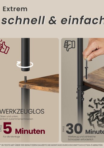 VASAGLE Superhurtig v�rkt�jsfri montering, 6-etagers opbevaringshylde, st�ende reol, 38 x 23,8 x 173,4 cm, stue, sovev�relse, k�kken, rustik brun og bl�ksort LLS136K01