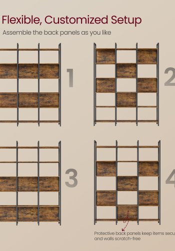 VASAGLE Bokhylla med 6 v�ningar, industriell bokhylla, med st�lram, f&ouml;r vardagsrum, hemmakontor, sovrum, 24 x 128 x 187,1 cm, rustik brun och bl&auml;cksvart ULLS151K01