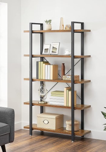 VASAGLE bokhylle, m. 5 hyller - rustikk brun sponplate og sort stl