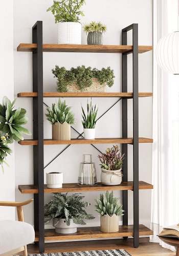 VASAGLE bokhylle, m. 5 hyller - rustikk brun sponplate og sort stl