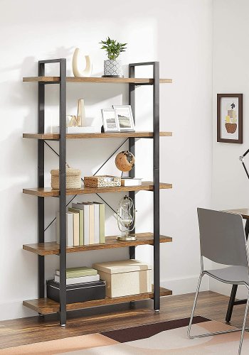 VASAGLE bokhylle, m. 5 hyller - rustikk brun sponplate og sort stl