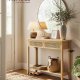 VASAGLE Konsollbord for gangen, Slankt salongbord for stue, Gangbord med 2 skuffer, �pen hylle, Avrundede hj�rner, Bohemsk stil, Eikebeige LNT016Y57