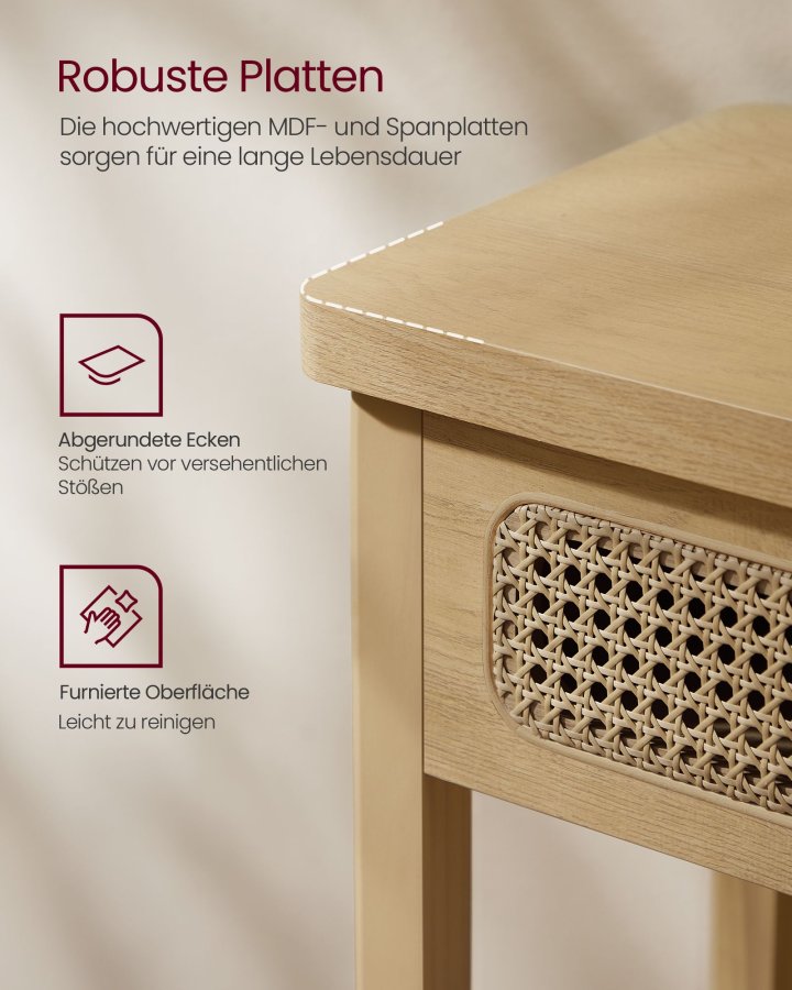 VASAGLE Konsollbord for gangen, Slankt salongbord for stue, Gangbord med 2 skuffer, �pen hylle, Avrundede hj�rner, Bohemsk stil, Eikebeige LNT016Y57