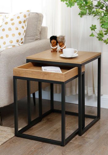 VASAGLE Satztische, rechteckig – honigbraune Spanplatte und Metall (2er-Set)