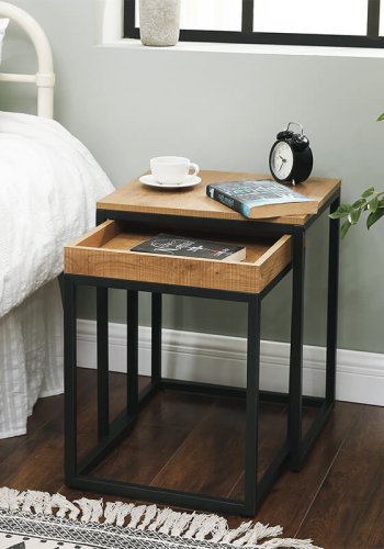 VASAGLE Satztische, rechteckig – honigbraune Spanplatte und Metall (2er-Set)