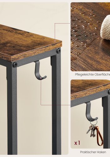 VASAGLE Konsolentisch mit Ladestation, schlanker Couchtisch, Flurtisch, 15 x 100 x 80 cm, mit Haken, einfache Montage, f&uuml;r Flur und Wohnzimmer, Vintage-Braun/Tintenschwarz LNT079K02
