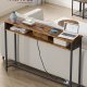 VASAGLE LNT111K01 Slim konsolbord, m. str�mskinne, 2 AC-stik og 2 USB-porte, 2 rum - rustik brun sp�nplade og bl�ksort st�l (120x25)