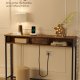 VASAGLE LNT111K01 Slim konsolbord, m. str�mskinne, 2 AC-stik og 2 USB-porte, 2 rum - rustik brun sp�nplade og bl�ksort st�l (120x25)