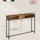 VASAGLE LNT111K01 Slim konsolbord, m. str�mskinne, 2 AC-stik og 2 USB-porte, 2 rum - rustik brun sp�nplade og bl�ksort st�l (120x25)
