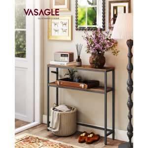 VASAGLE Konsolbord, 2-lags slankt sofabord, 20 x 80 x 80 cm, entrebord med 2 hylder, til stue, entr&eacute;, rustik brun og bl�ksort LNT130K01V1