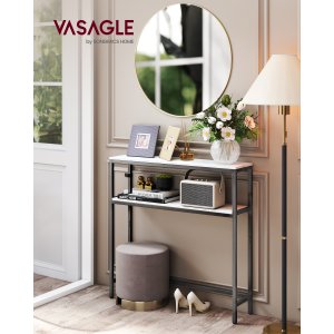 VASAGLE Konsolbord Smalt Sofabord med 2 Hylder, 20 x 80 x 80 cm, Entrebord, 2 Niveauer, til Entre, Stue, Sovev�relse, Marmor Hvid/Bl�ksort LNT130W59
