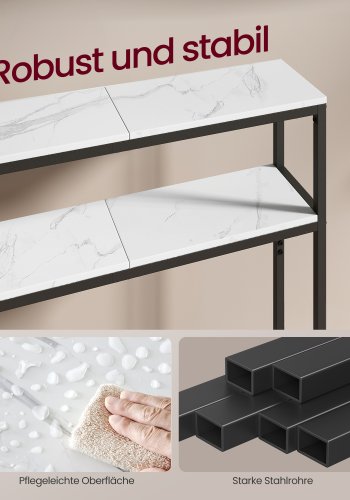 VASAGLE Konsolbord Smalt Sofabord med 2 Hylder, 20 x 80 x 80 cm, Entrebord, 2 Niveauer, til Entre, Stue, Sovev�relse, Marmor Hvid/Bl�ksort LNT130W59
