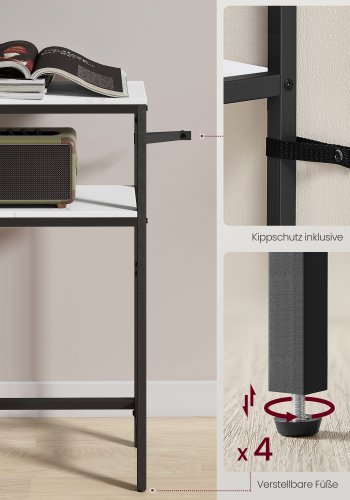 VASAGLE Konsolbord Smalt Sofabord med 2 Hylder, 20 x 80 x 80 cm, Entrebord, 2 Niveauer, til Entre, Stue, Sovev�relse, Marmor Hvid/Bl�ksort LNT130W59