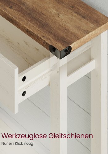 VASAGLE Konsolentisch, Beistelltisch, schmaler Couchtisch mit 3 Schubladen und einem Ablagefach, f&uuml;r Flur, Wohnzimmer, Landhausstil, Honigbraun, Vintage-Wei&szlig;, LNT142WJ01