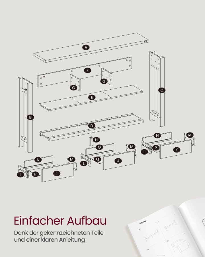 VASAGLE Konsolentisch, Beistelltisch, schmaler Couchtisch mit 3 Schubladen und einem Ablagefach, f&uuml;r Flur, Wohnzimmer, Landhausstil, Honigbraun, Vintage-Wei&szlig;, LNT142WJ01