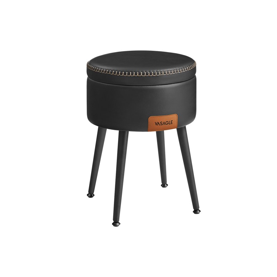 VASAGLE EKHO Collection Fotpall med f&ouml;rvaring, Sminkf�t&ouml;lj med pall, Rund sits med f&ouml;rvaring, B&auml;rkapacitet 147 kg, Bl&auml;cksvart LOM005B01