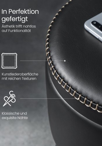 VASAGLE EKHO Collection Fotpall med f&ouml;rvaring, Sminkf�t&ouml;lj med pall, Rund sits med f&ouml;rvaring, B&auml;rkapacitet 147 kg, Bl&auml;cksvart LOM005B01