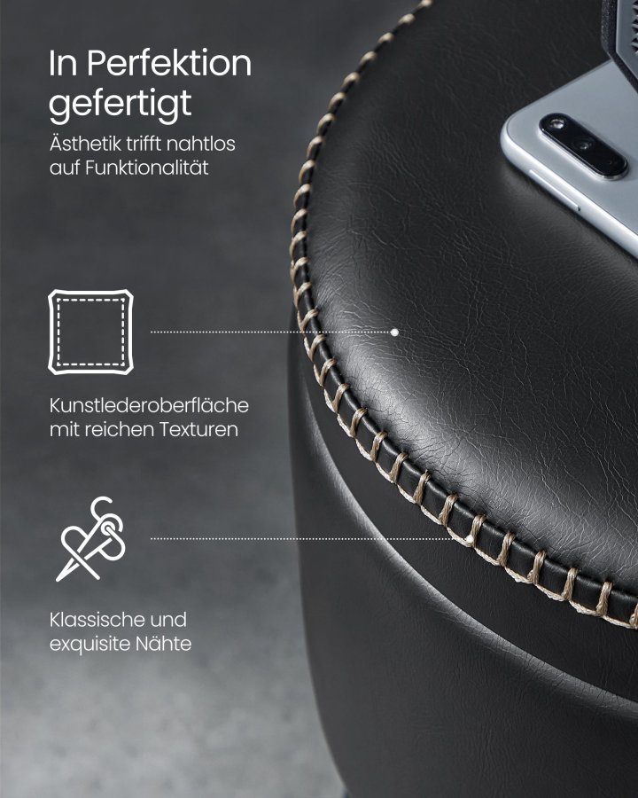 VASAGLE EKHO Collection Fotpall med f&ouml;rvaring, Sminkf�t&ouml;lj med pall, Rund sits med f&ouml;rvaring, B&auml;rkapacitet 147 kg, Bl&auml;cksvart LOM005B01