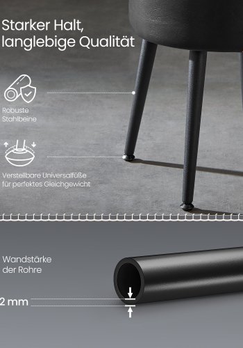 VASAGLE EKHO Collection Fotpall med f&ouml;rvaring, Sminkf�t&ouml;lj med pall, Rund sits med f&ouml;rvaring, B&auml;rkapacitet 147 kg, Bl&auml;cksvart LOM005B01