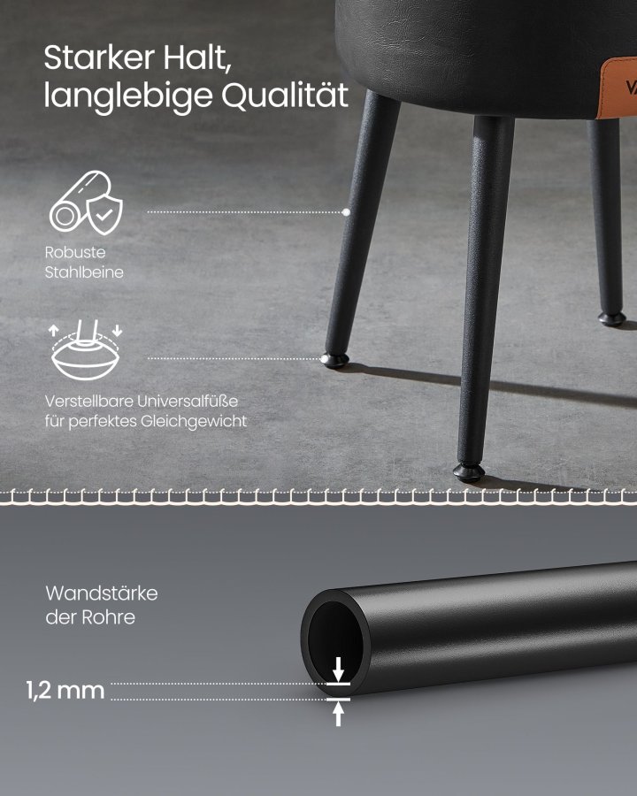 VASAGLE EKHO Collection Fotpall med f&ouml;rvaring, Sminkf�t&ouml;lj med pall, Rund sits med f&ouml;rvaring, B&auml;rkapacitet 147 kg, Bl&auml;cksvart LOM005B01